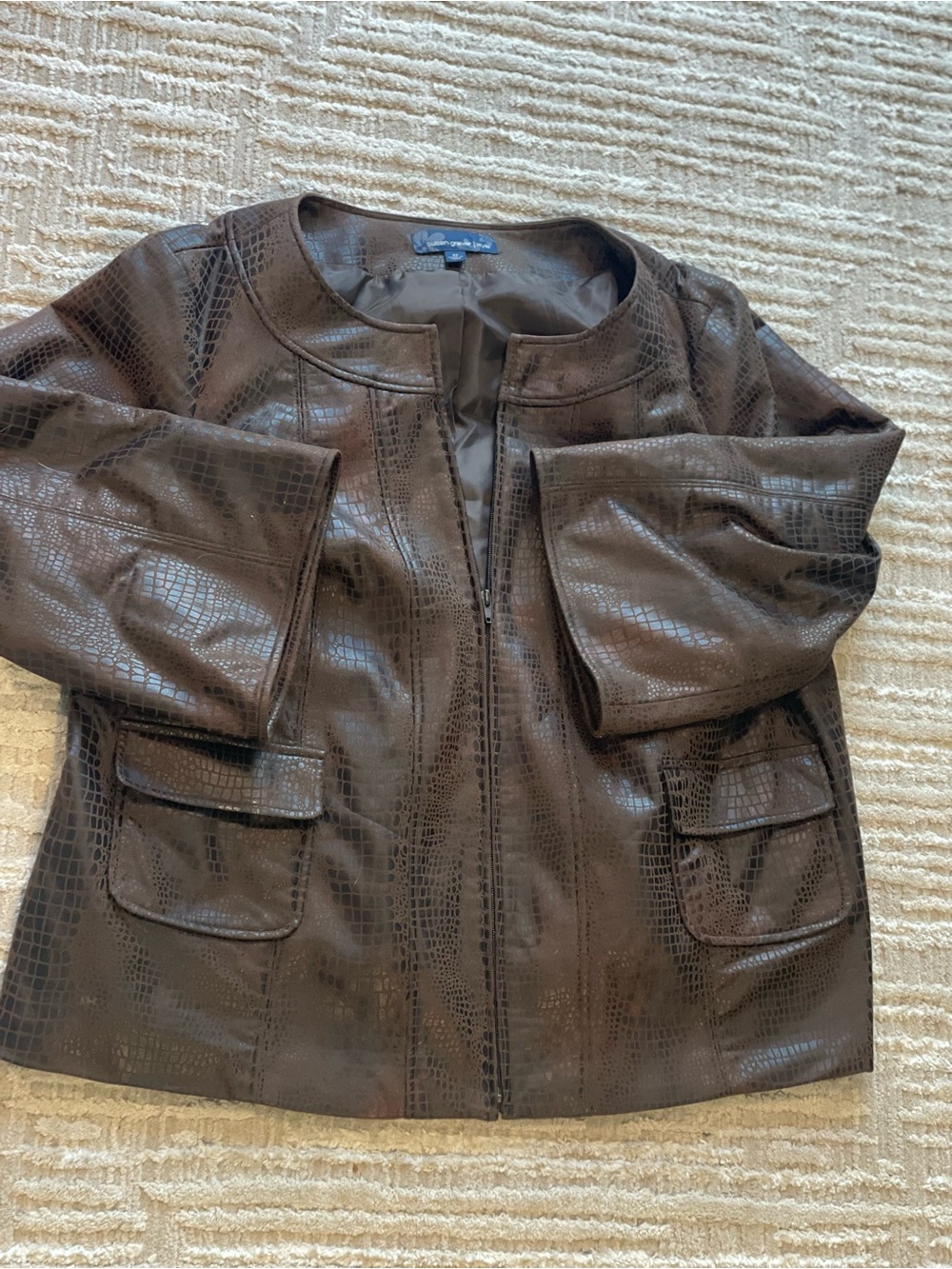 Susan Graver Dark Brown Faux Croc Leather Jacket